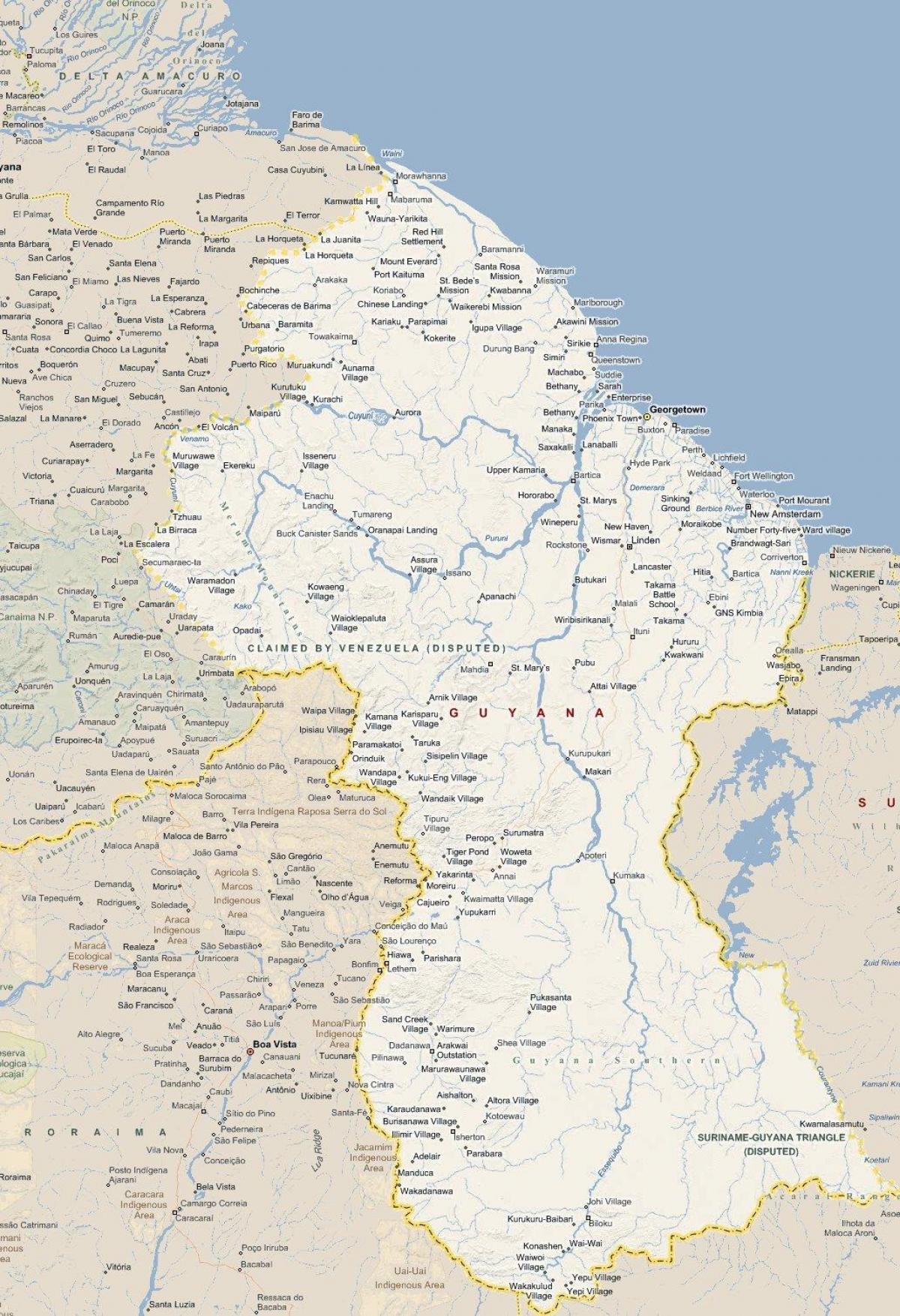 карта падрабязная карта Гаяны