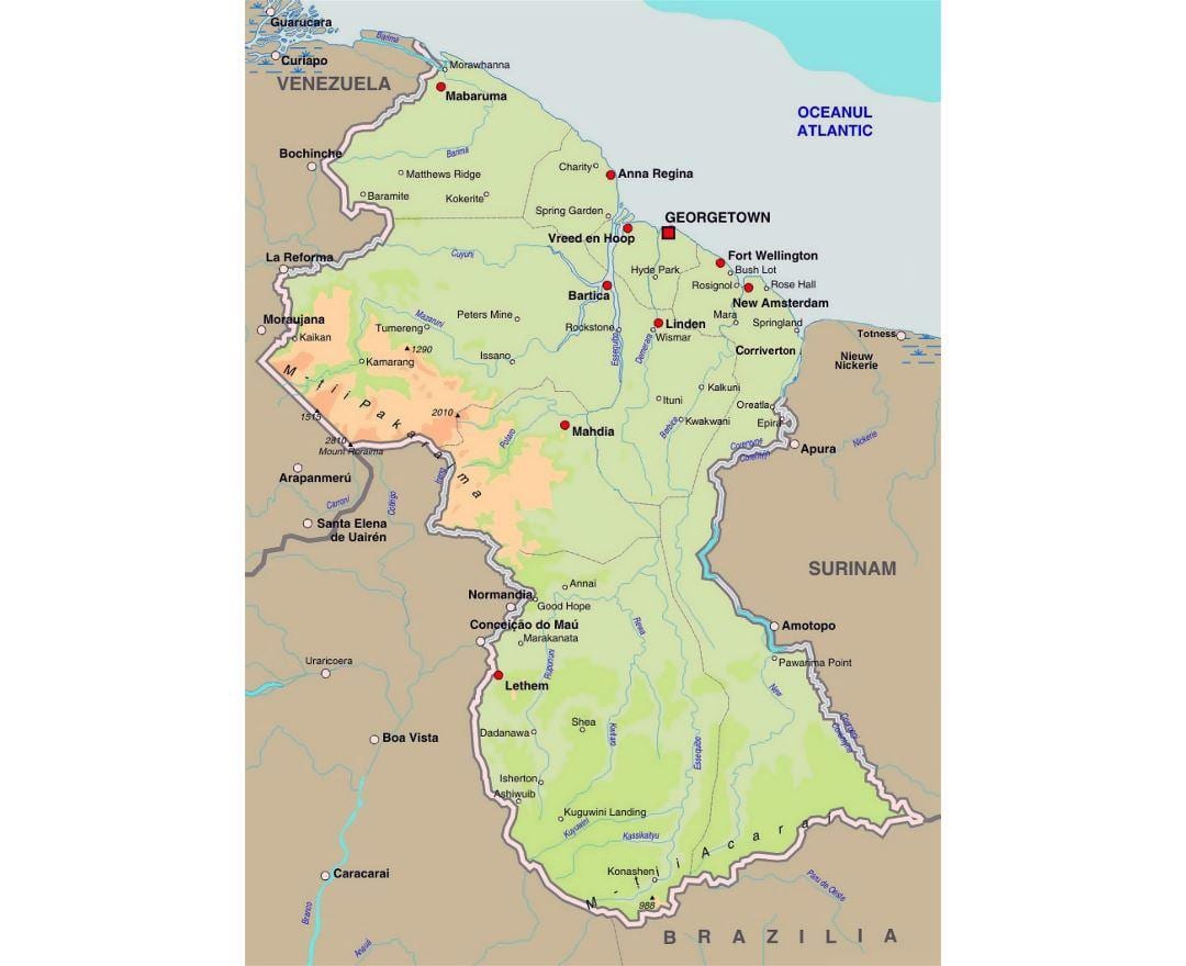 карта Гаяна паказваючы гарадах