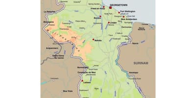 Карта Гаяна паказваючы гарадах