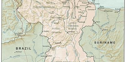 Карта паселішчаў індзейцаў ў Гаяне